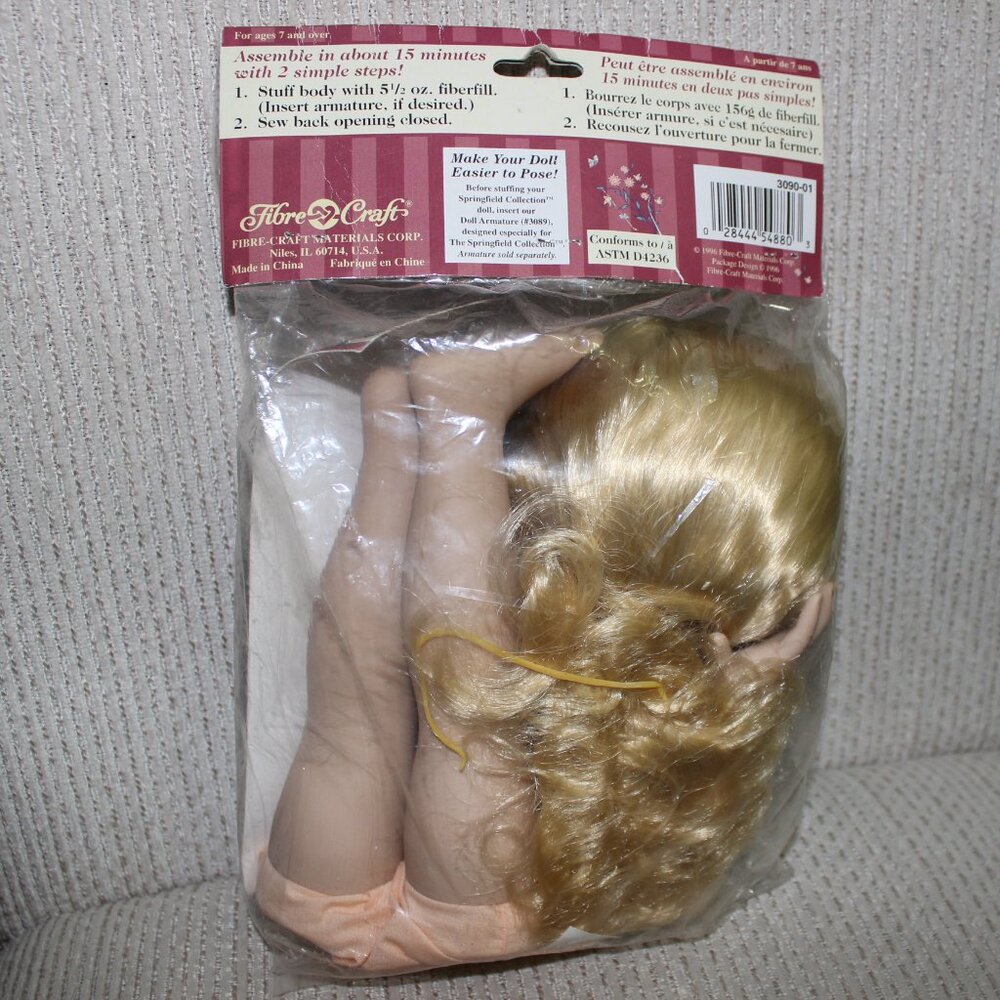3/$55❤️Fibre-Craft 1996 vintage Doll Making Kit Springfield Collection "Sarah"